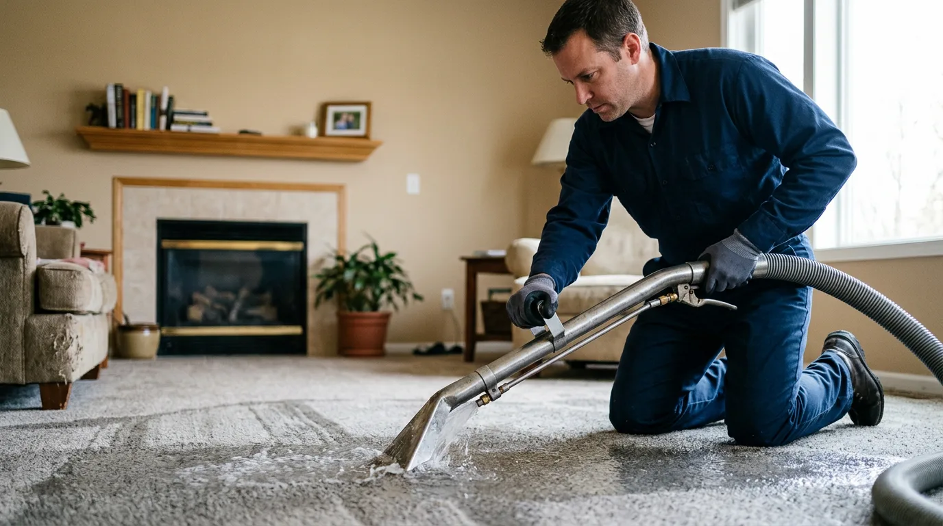 Water damage restoration technician working near Mclean, IL